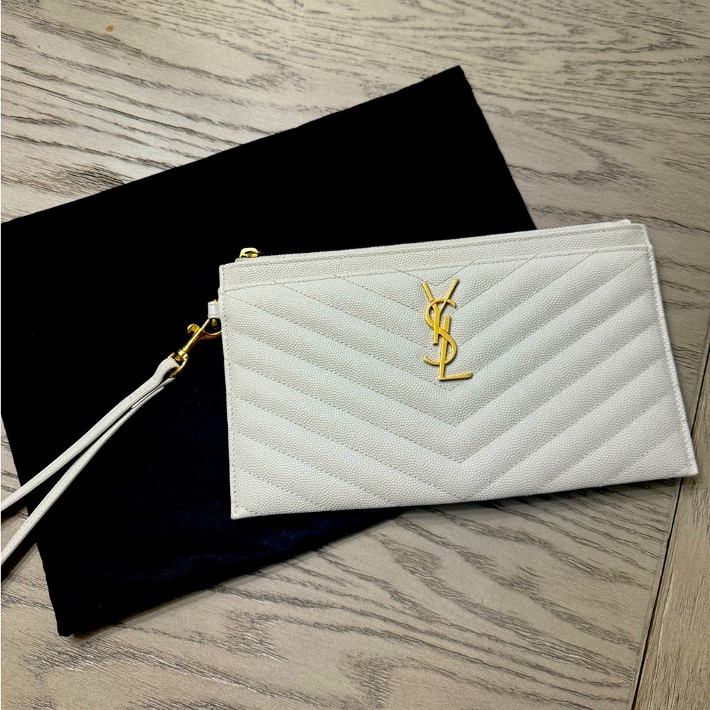YSL Wristlet Beige Gold Hardware